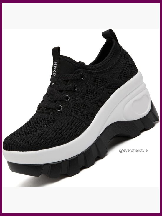 XIMIN Women Chunky Platform Wedge Walking Shoes Breathable Knit Orthopedic Sneakers